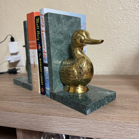 Vintage Green Marble Brass Duck Bookends MCM Elegant Decor - Picture 5 of 11